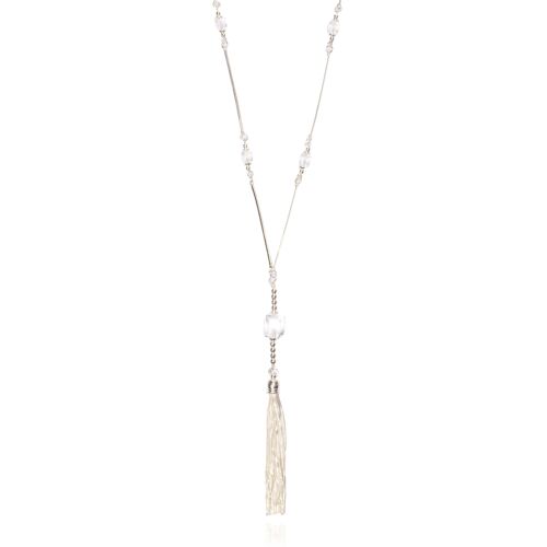 Asteria Rhodium Silver & Crystal Tassel Lariat Necklace