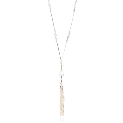 Asteria Rhodium Silver & Crystal Tassel Lariat Necklace