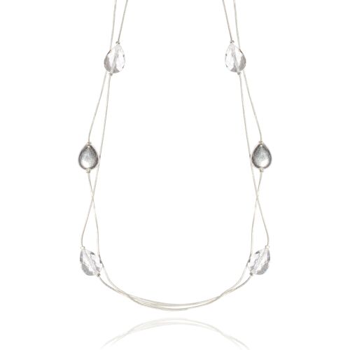 Asteria Rhodium Silver & Crystal Multi-Row Necklace