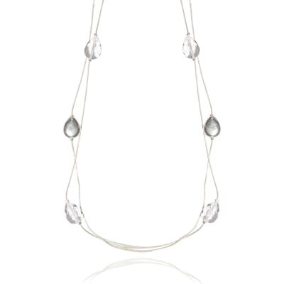 Asteria Rhodium Silver & Crystal Multi-Row Necklace