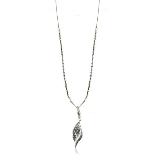 Asteria Rhodium Silver & Crystal Leaf Necklace