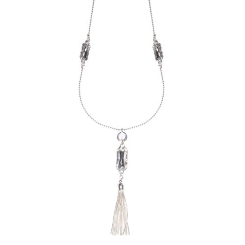 Kylie Rhodium Silver & Crystal Tassel Pendant Necklace