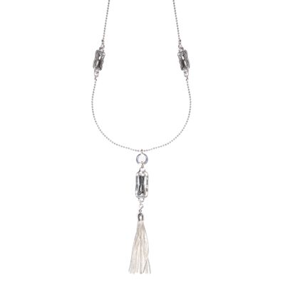Kylie Rhodium Silver & Crystal Tassel Pendant Necklace