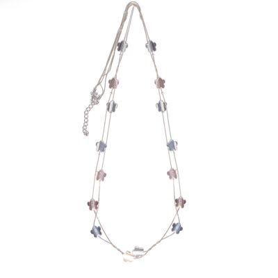 Cora Rhodium Silver & Rose Gold Floral Multi-Row Necklace