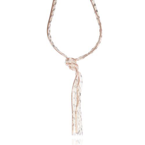 Eternal Silver & Rose Gold Tassel Lariat Necklace