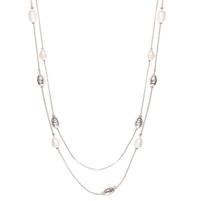 Audrey Silver & Fresh Water Pearls Multi-Row Necklace DN1944S