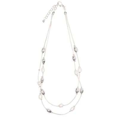 Audrey Silver & Fresh Water Pearls Multi-Row Necklace DN1945S