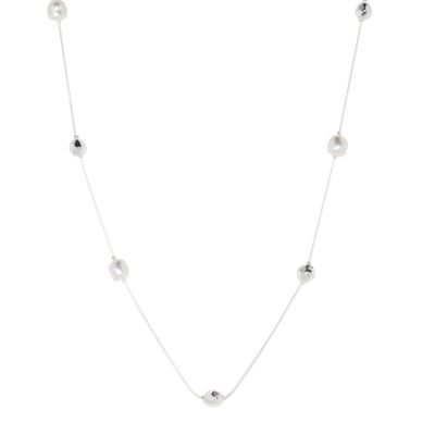 Audrey Silver & Fresh Water Pearls Long Necklace