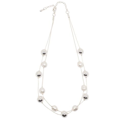 Audrey Silver & Fresh Water Pearls Multi-Row Necklace