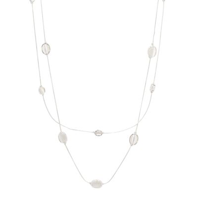 Eternal Silver & White Resin Multi-Row Long Necklace
