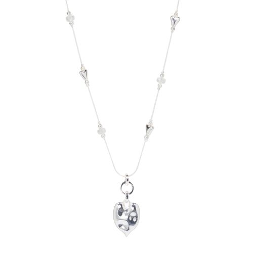 Asteria Silver & Clear Crystal Heart Long Pendant Necklace