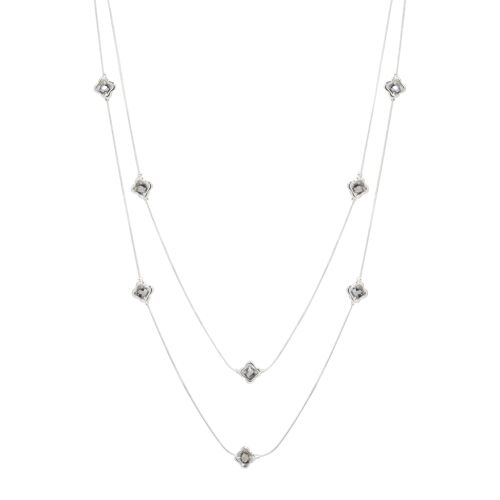 Asteria Silver & Hematite Crystal Multi-Row Necklace