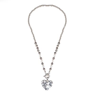 Asteria Silver & Crystal Heart Pendant T-Bar Necklace