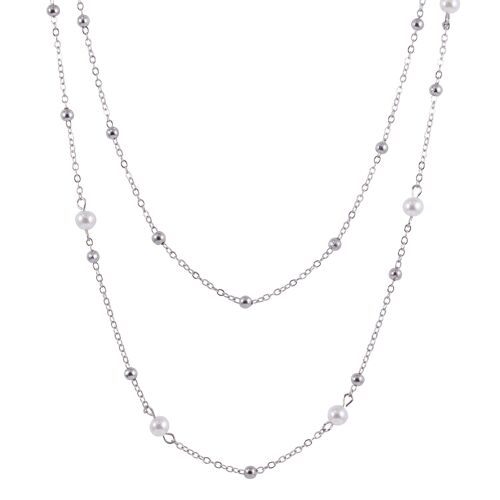 Audrey Rhodium Silver & Faux Pearls Multi-Row