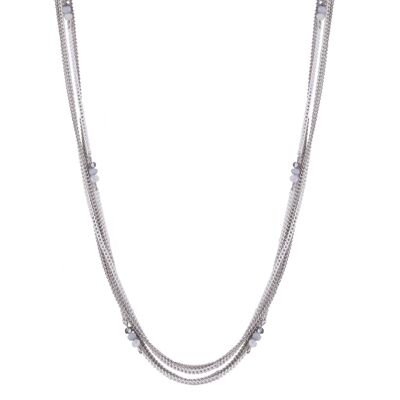 Ariana Mehrreihige lange Halskette aus Rhodiumsilber und Kristall