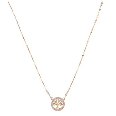 Keira Gold Plated Cubic Zirconia Tree Of Life Short Necklace DN2092A