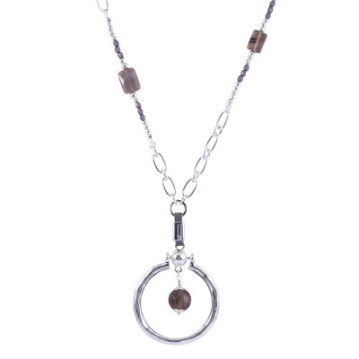 Lange Halskette aus Gaia-Silber und Halbedelsteinen