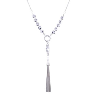Zaha Silver Long Tassel Lariat Necklace