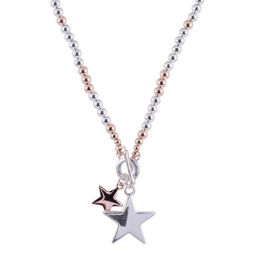 Eternal Rose Gold & Silver Star T-Bar Short Necklace