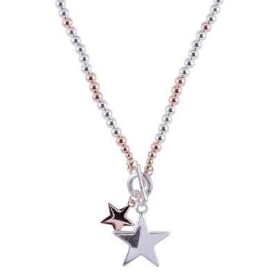 Eternal Rose Gold & Silver Star T-Bar Short Halskette