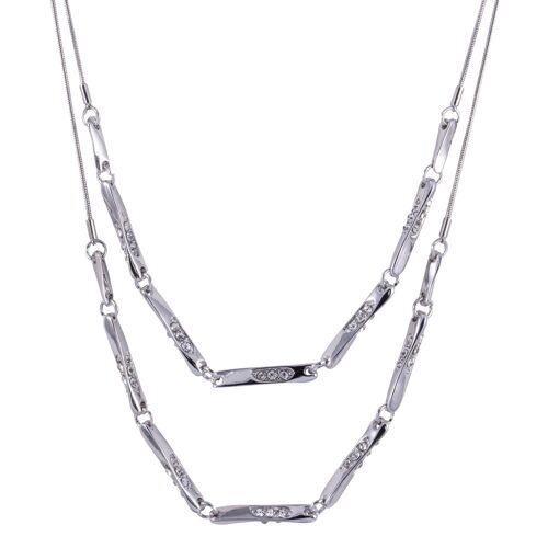 Kylie Rhodium Silver & Crystal Multi-Row Short Necklace