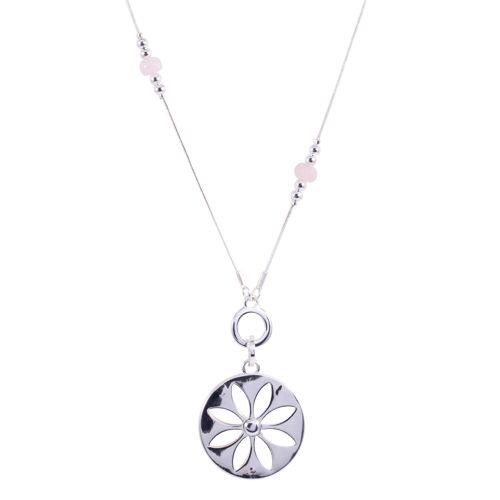 Gaia Silver & Semi-Precious Stone Floral Pendant Necklace DN2172A