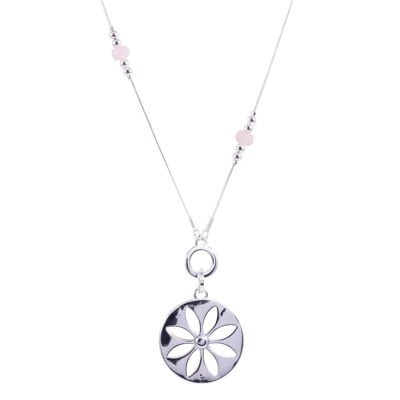 Gaia Silver & Semi-Precious Stone Floral Pendant Necklace DN2172A