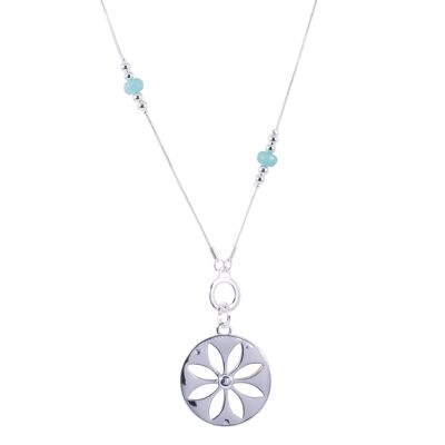 Gaia Silver & Semi-Precious Stone Floral Pendant Necklace DN2172B