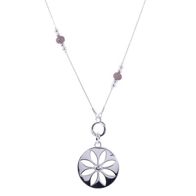 Collier pendentif floral en argent et pierres semi-précieuses Gaia DN2172C