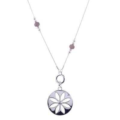 Gaia Silver & Semi-Precious Stone Floral Pendant Necklace DN2172C