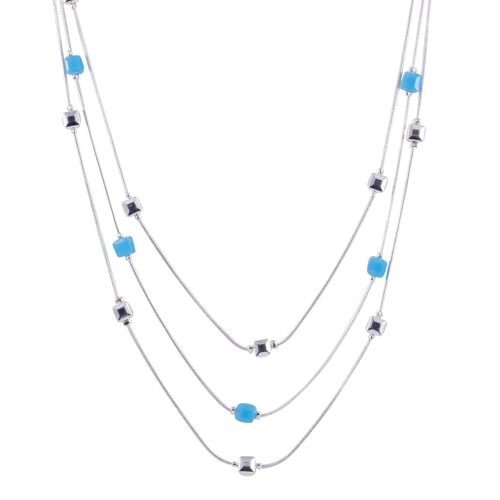 Gaia Silver & Semi-Precious Stone Multi-Row Short Necklace DN2173B