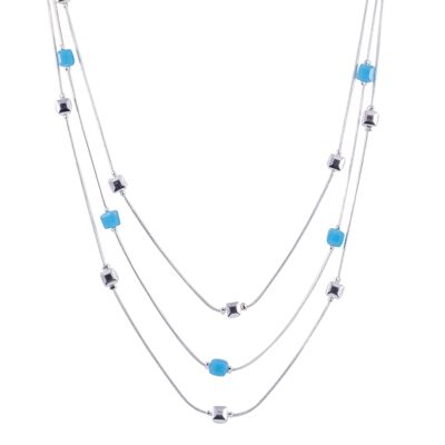 Gaia Mehrreihige kurze Halskette aus Silber und Halbedelsteinen DN2173B