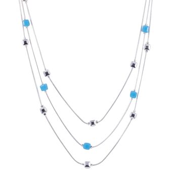 Collier court multi-rangs en argent et pierres semi-précieuses Gaia DN2173B