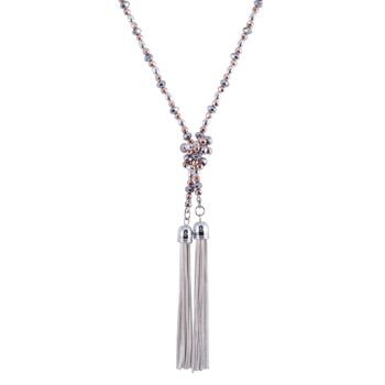 Asteria Silver Rose Gold & Hematite Crystal Tassel