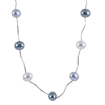 Audrey Rhodium Silver & Mother Of Pearls Long Necklace