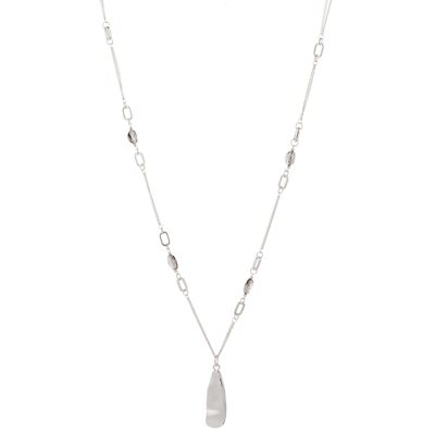 Asteria Rhodium Silver & Smokey Crystal Long Necklace