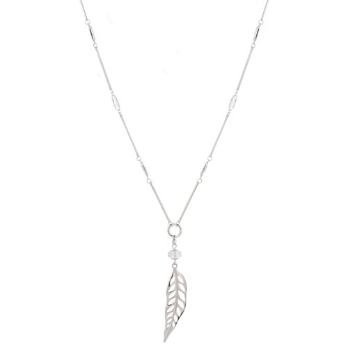 Asteria Silver & Clear Crystal Leaf Long Necklace