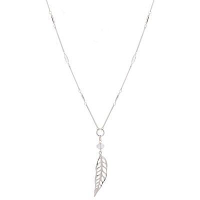 Asteria Silver & Clear Crystal Leaf Long Necklace