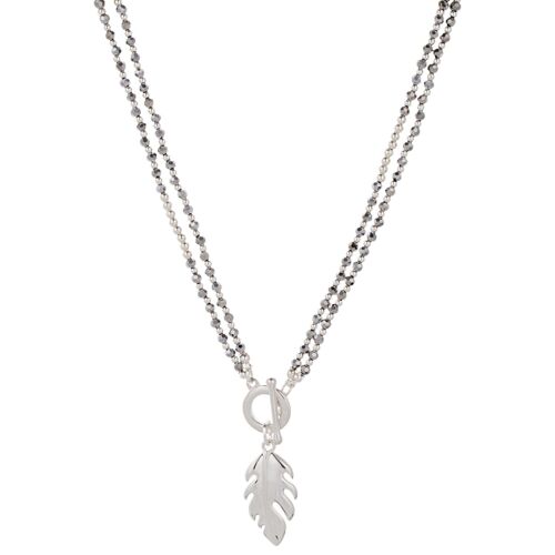Asteria Silver & Hematite Crystal Leaf T-Bar Necklace