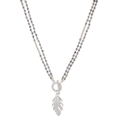 Collier barre en T feuille de cristal d'argent et d'hématite Asteria