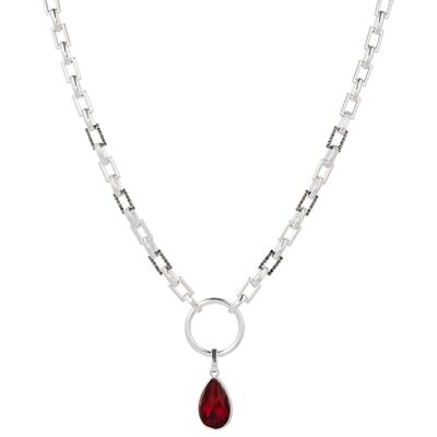 Rani Silver Red & Hematite Crystal Short Necklace