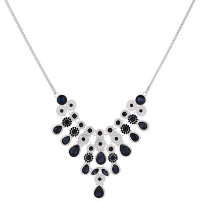 Rani Silver & Blue Crystal Statement Necklace