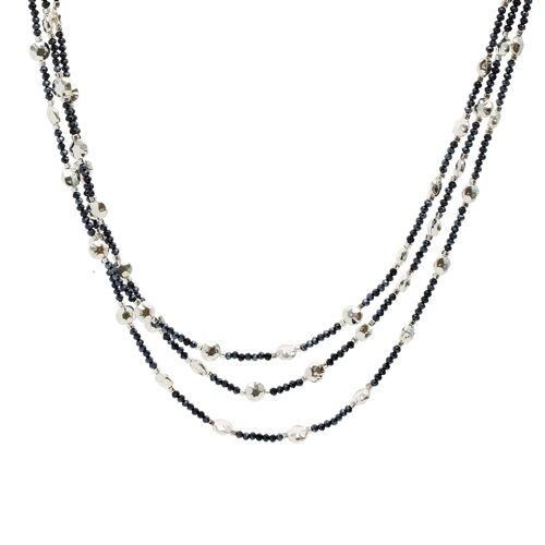 Asteria Silver & Midnight Blue Crystal Multi-Row Necklace