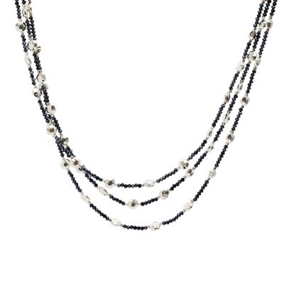 Asteria Silver & Midnight Blue Crystal Multi-Row Necklace