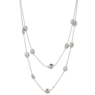 Geo Rhodium Silver Multi-Row Contemporary Short Necklace