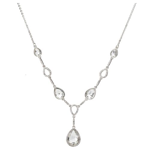 Kylie Silver and Drop Clear Crystal Short Necklace