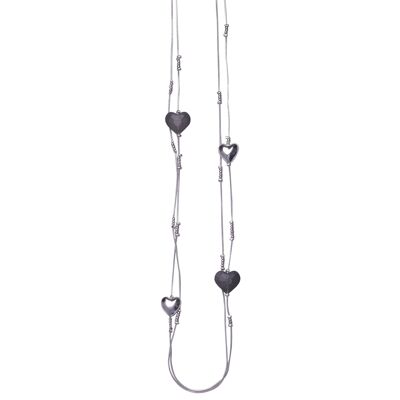 Collana lunga contemporanea con cuore in resina grigio argento Naomi