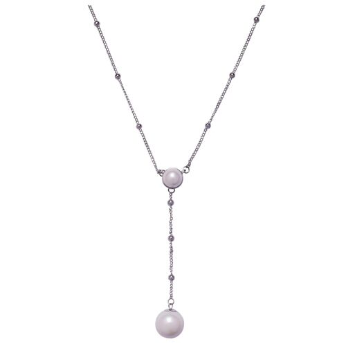Audrey Rhodium Silver & White Faux Pearls