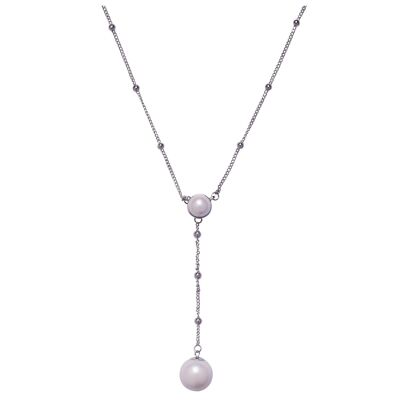 Audrey Rhodium Silver & White Faux Pearls