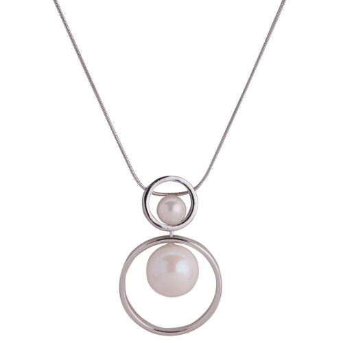 Audrey Rhodium Silver White Faux Pearls Geometric